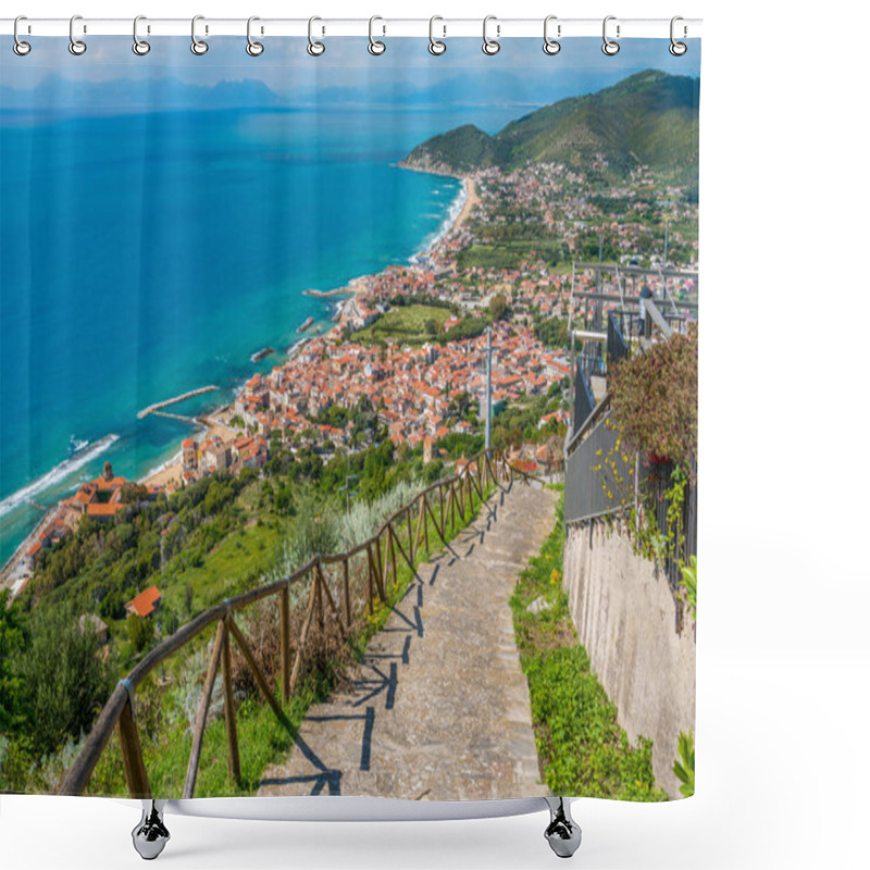 Personality  Panoramic View Of The Cilento Coastline From Castellabate. Campania, Italy. Shower Curtains