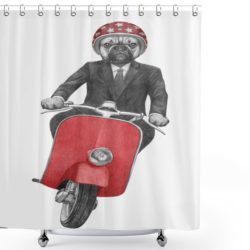 Personality  French Bulldog Rides Retro Scooter Shower Curtains