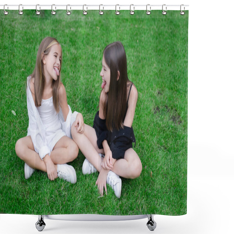 Personality  Sisterhood. Two Sisters Or Friends Spending Time Outdoors On Sunny Summer Day. Bff, Sibling, Girlfriend. Millennial Teen. Shower Curtains