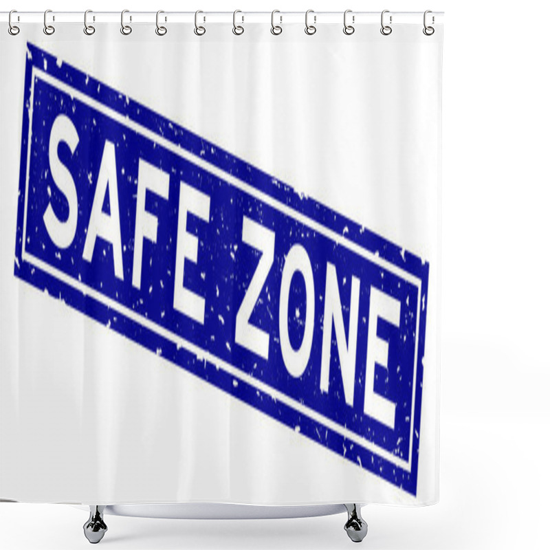 Personality  Grunge Blue Safe Zone Word Square Rubber Seal Stamp On White Background Shower Curtains