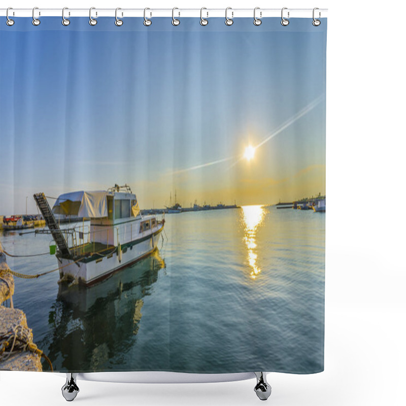 Personality  Fishing Boat At Harbor Shower Curtains