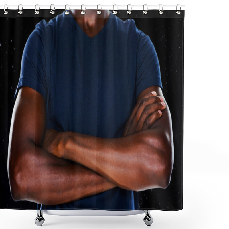 Personality  Close Up Mid Section Of Man With Arms Crossed Shower Curtains