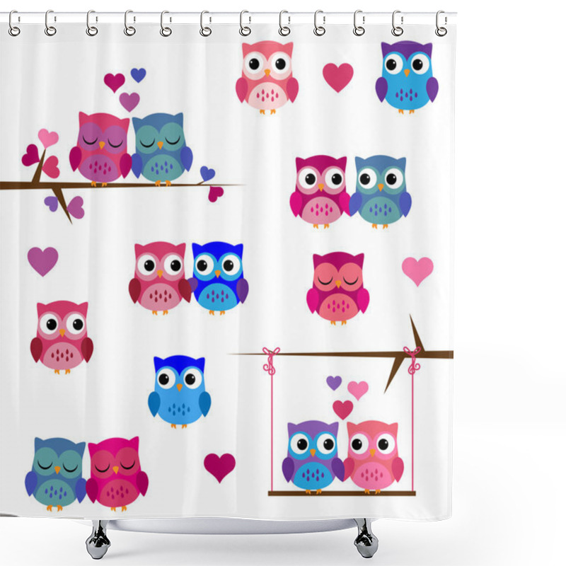 Personality  Vector Set Of Valentine's Day Or Love Themed Owls Shower Curtains