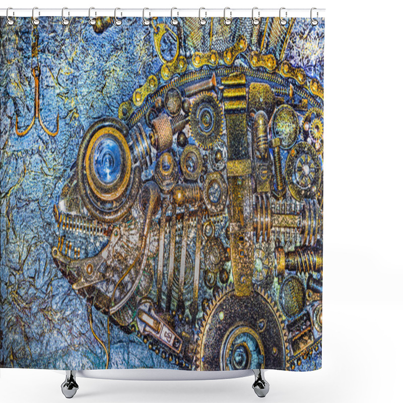 Personality  Fish Head. A Fragment Of A Mural In The Style Of Steam Punk Shower Curtains