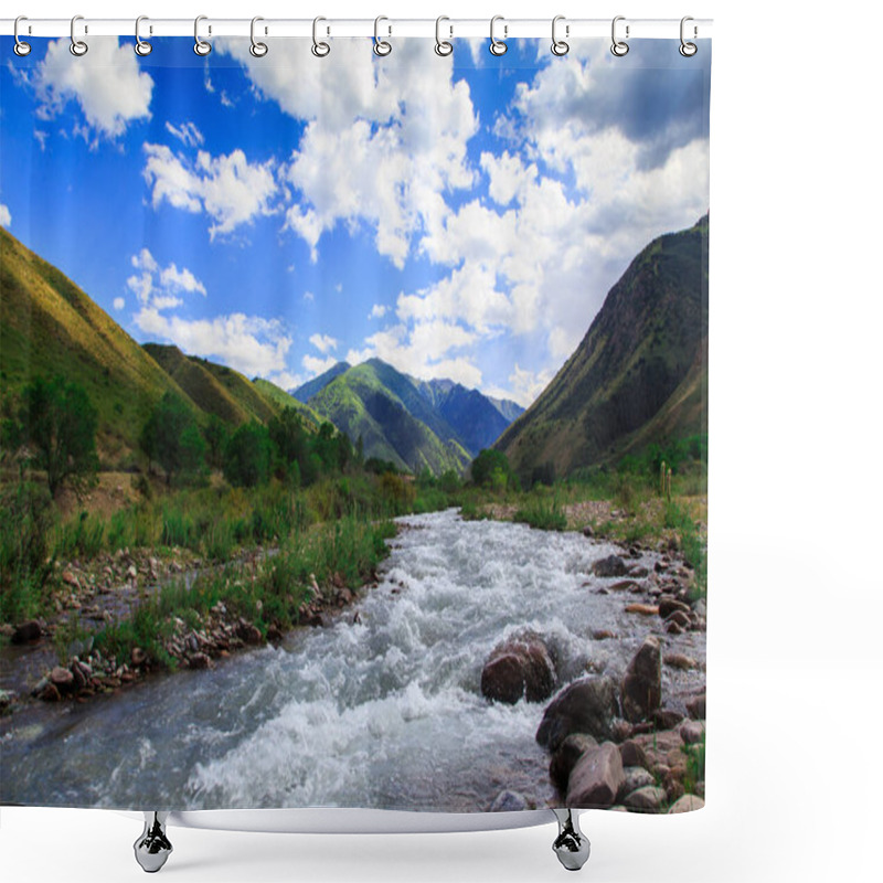 Personality  Mountain River Among Green Mountains. Summer Landscape. Kegeti Gorge, Kyrgyzstan. Shower Curtains