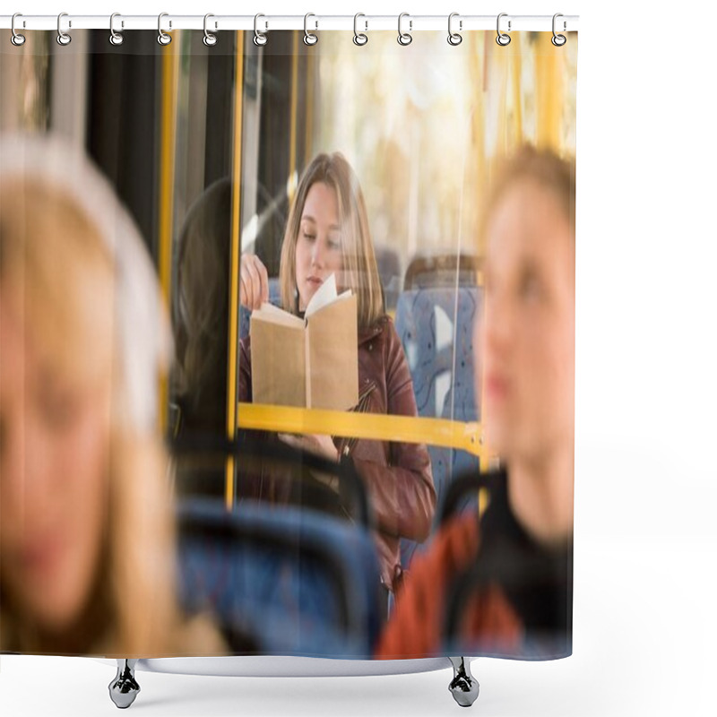 Personality  Girl Reading Book In Bus  Shower Curtains