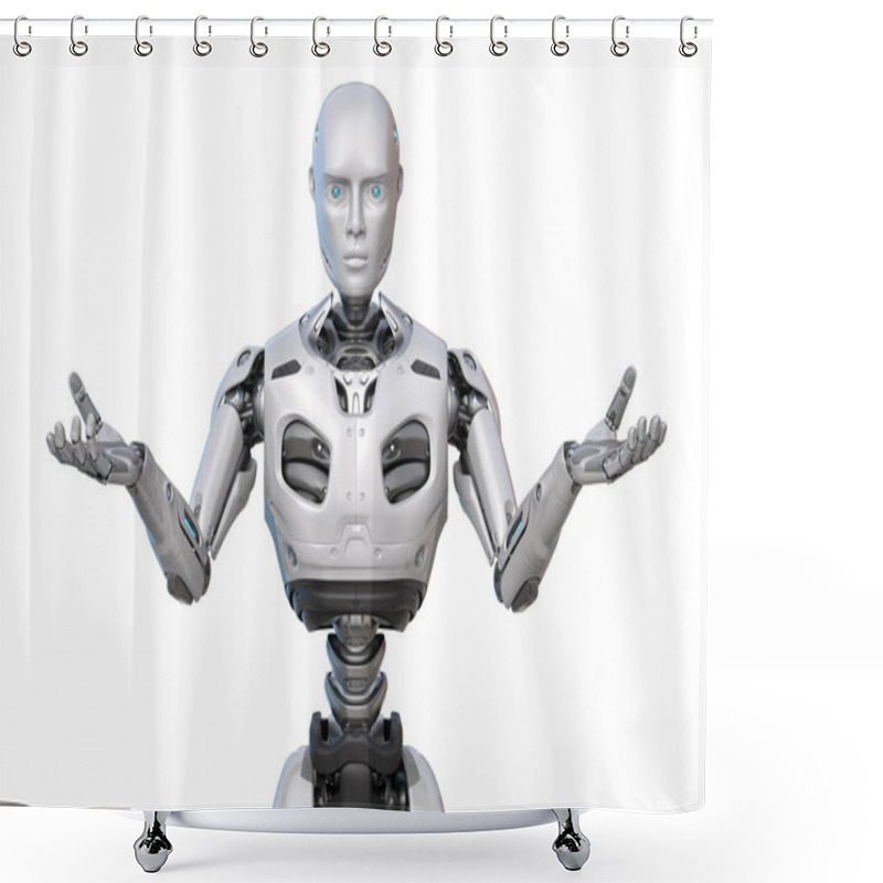 Personality  Human Like Robot Spreading His Arms. Isolated. 3D Illustration Shower Curtains