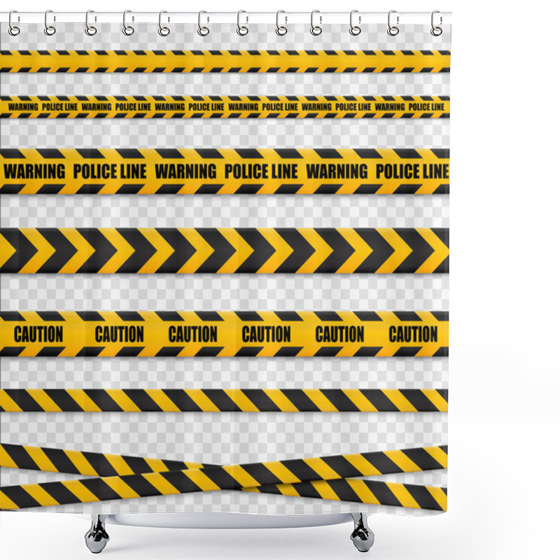 Personality  Yellow And Black Danger Tapes. Caution Lines Isolated. Vector Shower Curtains