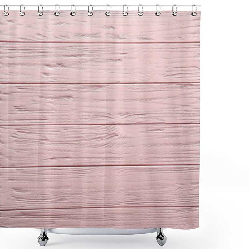 Personality  Texture Of Pink Wooden Surface As Background, Top View Shower Curtains