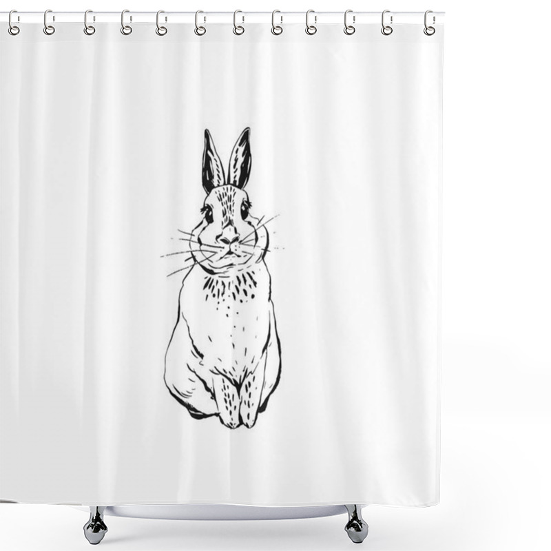 Personality  Hand Drawn Vector Abstract Graphic Icon Design Element With Cute Ink Brush Drawing Illustration Of Bunny Or Rabbit Isolated On White Background Shower Curtains