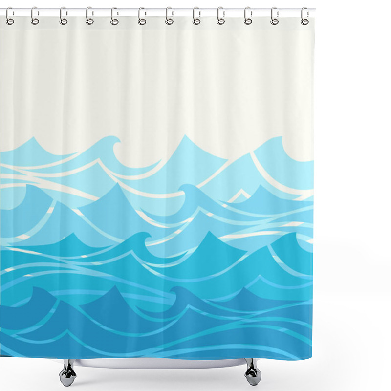 Personality  Blue Water Sea Waves Abstract Vector Background. Water Wave Curve Background, Ocean Banner Illustration Shower Curtains