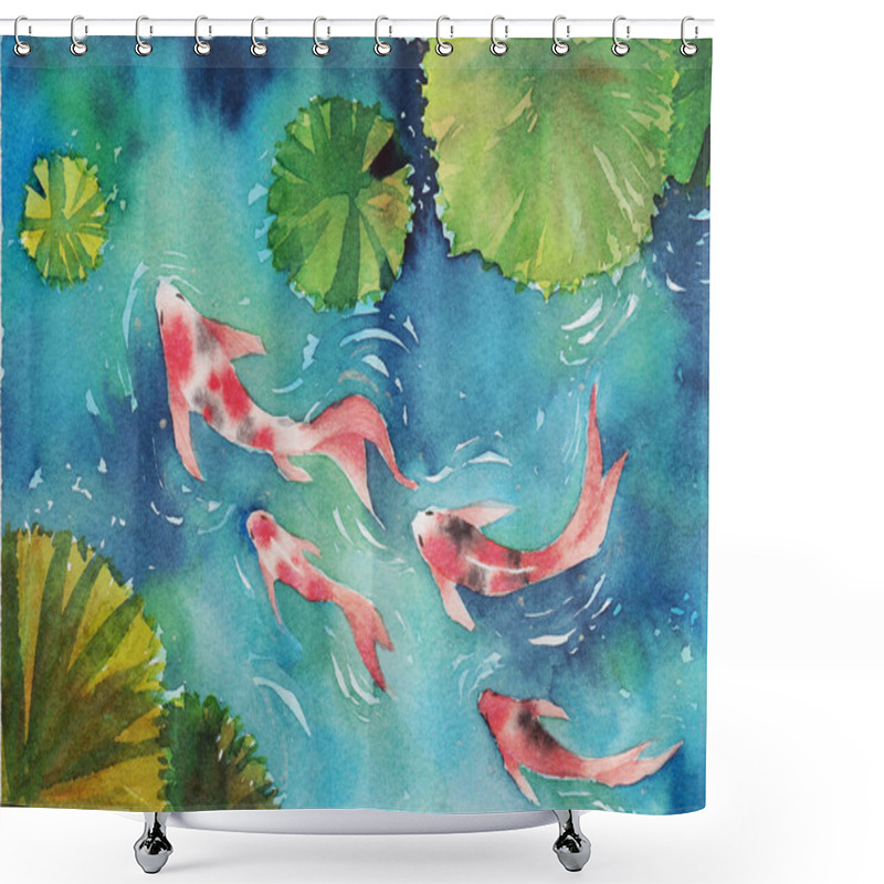 Personality  Watercolor Hand Painting, Two Koi Carp Fish In Pond, Symbol Of Good Luck And Prosperity Shower Curtains