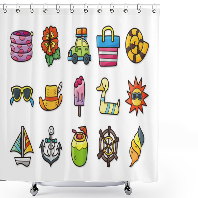 Personality  Summer And Beach Icons Set,eps10 Shower Curtains