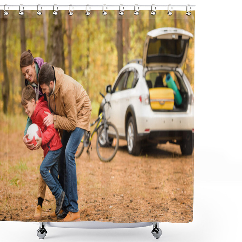 Personality  Happy Family Playing With Ball  Shower Curtains