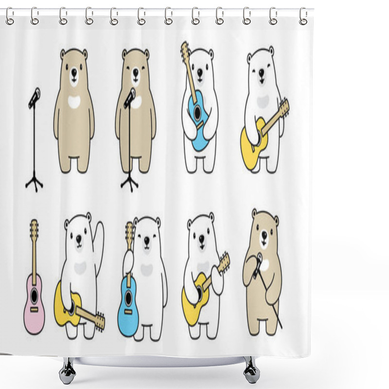 Personality  Bear Vector Guitar Polar Bear Bass Ukulele Music Singer Icon Teddy Logo Symbol Character Cartoon Doodle Illustration Design Shower Curtains