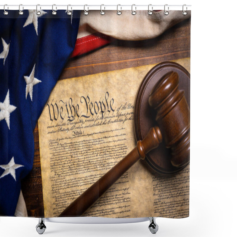 Personality  The American Constitution, A Gavel, And The United States Flag Shower Curtains