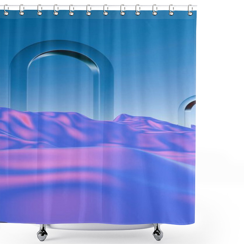 Personality  Surreal Landscape With Metallic Arches And Vibrant Fluid Terrain Shower Curtains