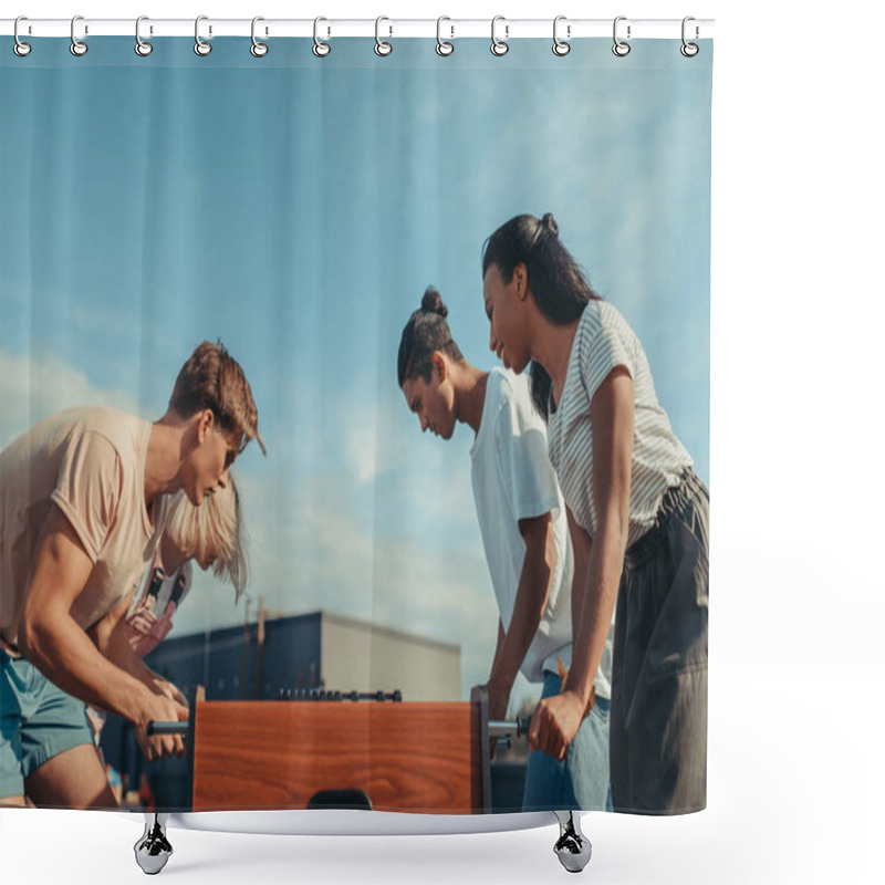 Personality  Friends Playing Table Football Shower Curtains