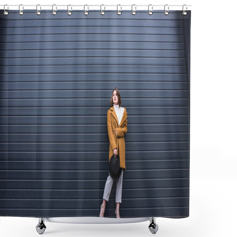 Personality  Stylish Woman In Jacket And Black Hat Shower Curtains