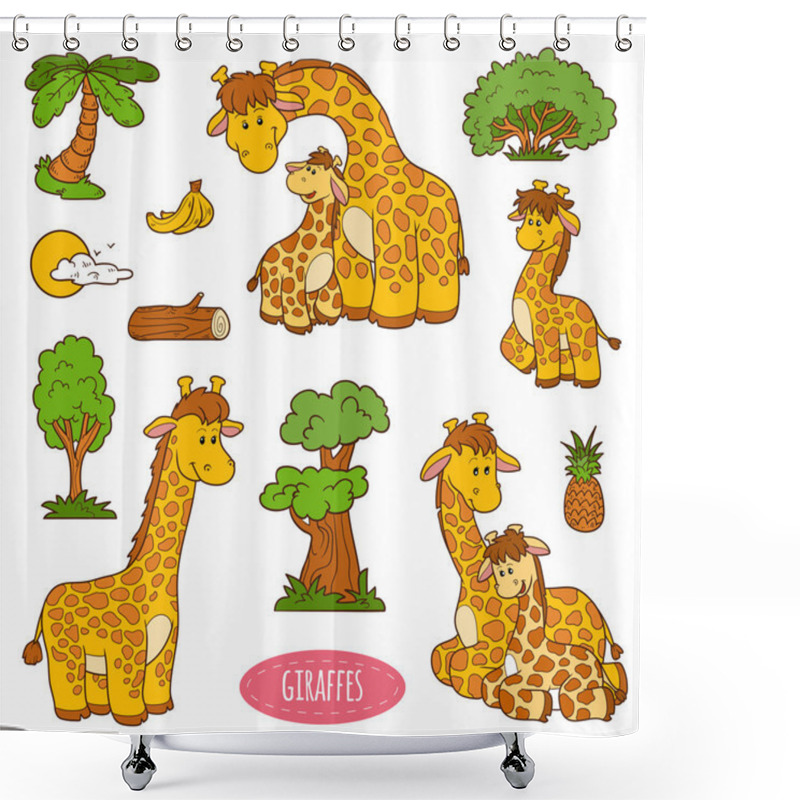 Personality  Set Of Cute Animals And Objects, Vector Stickers Of Giraffe Shower Curtains