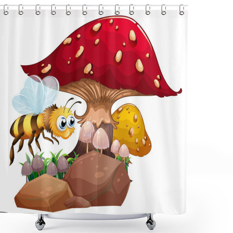 Personality  A Bee Near The Giant Red Mushroom Shower Curtains