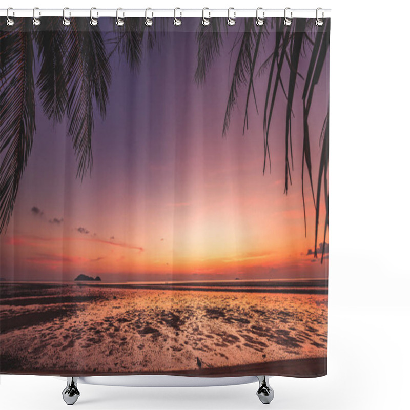 Personality  Beautiful Sunset Silhouette Coconut Palm Tree Shower Curtains