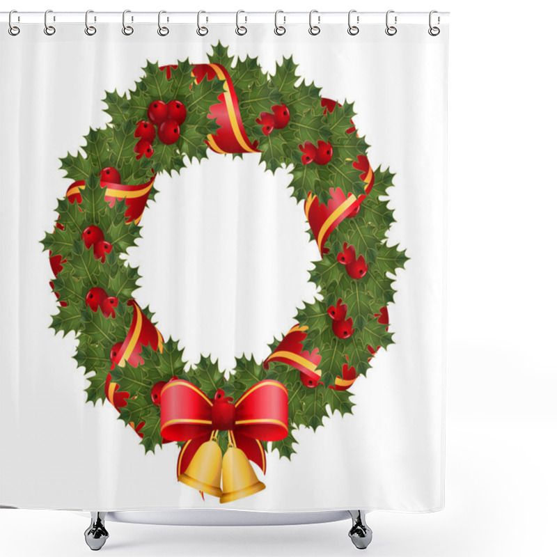 Personality  Christmas Wreath Of Holly, Bells And Ribbons Shower Curtains