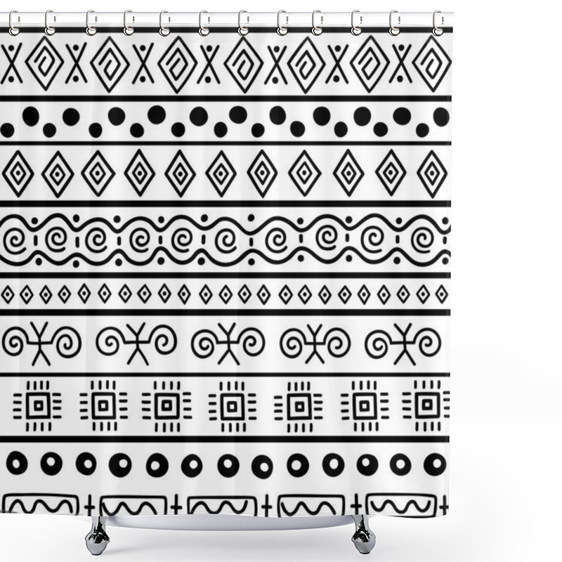 Personality  Seamless Pattern In Ethnic Style. Ornamental Element African Theme. Set Of Seamless Vintage Decorative Tribal Border. Traditional African Pattern Background With Tribal Elements Form. Shower Curtains