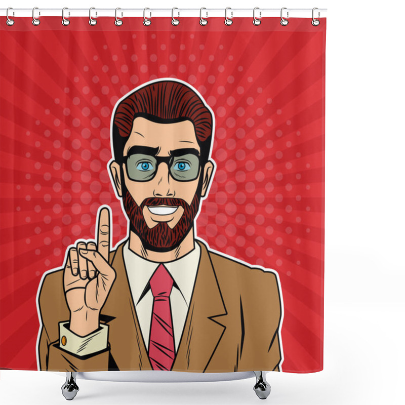 Personality  Cool Businessman Pop Art Cartoon Shower Curtains