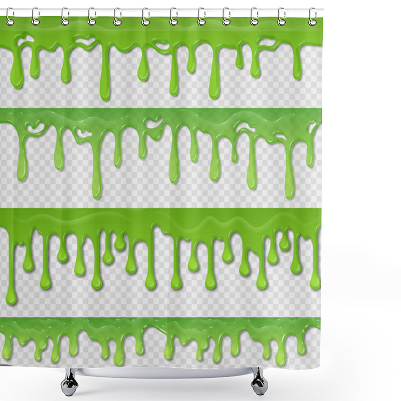 Personality  Green Slime Seamless Pattern. Realistic Toxic Splatter And Blob Splash Elements Isolated On White. Vector Goo Green Splatter Shower Curtains