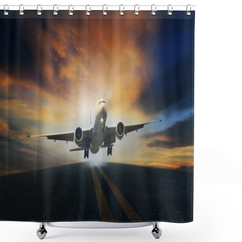 Personality  Passenger Plane Take Off From Runways Against Beautiful Dusky Sk Shower Curtains