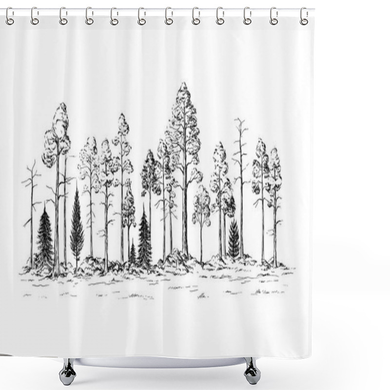 Personality  Panoramic View Of The Forest From Different Trees Shower Curtains