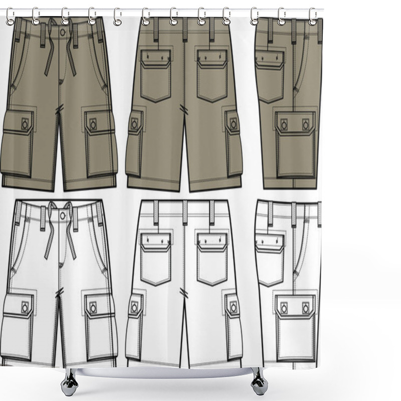 Personality  Men Cargo Shorts In Different Side View Shower Curtains