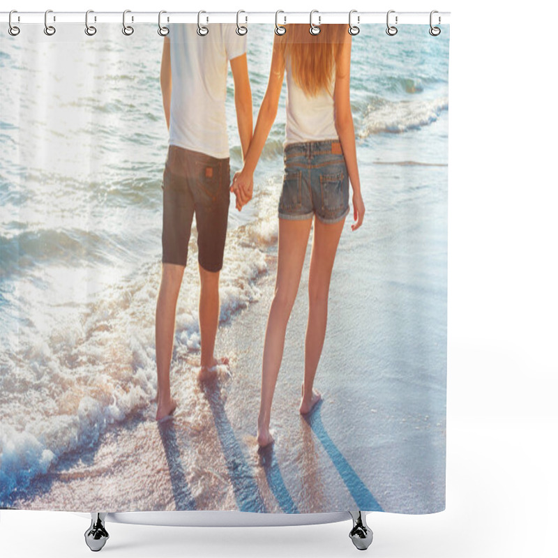 Personality  Couple Walking On The Beach At Summer  Shower Curtains