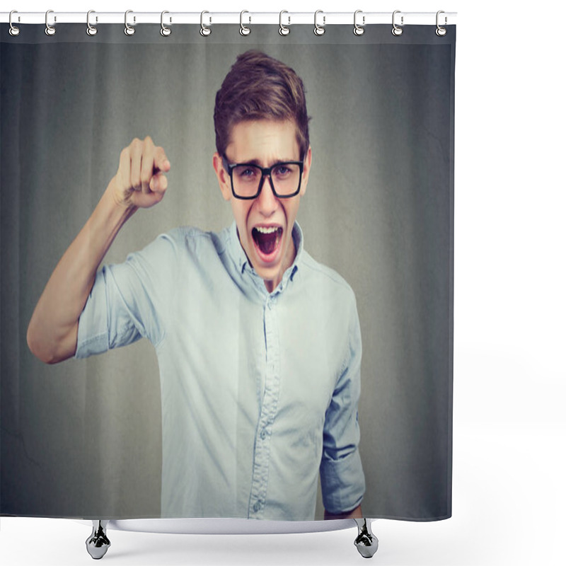 Personality  Angry Teenager Man Accusing Someone Screaming Pointing Finger Shower Curtains