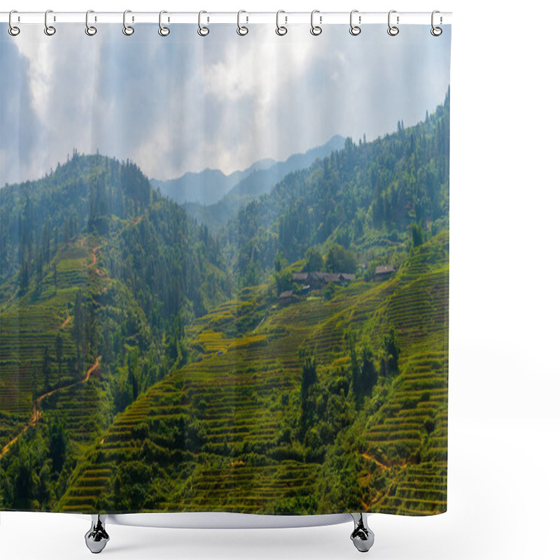 Personality  Beautiful View Of Mountains Contain Terraced Fields Shower Curtains