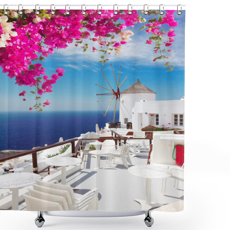 Personality  Windmill Of Oia, Santorini Shower Curtains