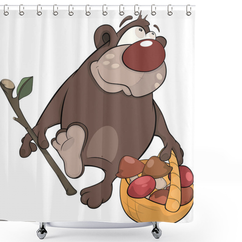 Personality  Bear With A Basket With Mushrooms. Cartoon Shower Curtains