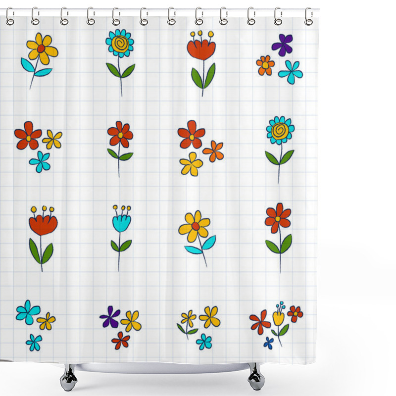 Personality  Vector Set Of Doodle Flowers Shower Curtains