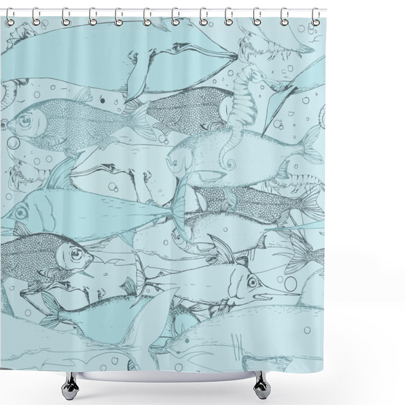 Personality  Seamless Fish Pattern Shower Curtains