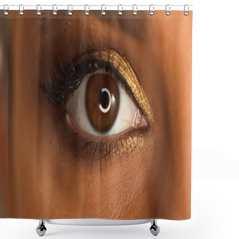 Personality  Partial View Of African American Woman With Brown Eye And Golden Eye Shadow Shower Curtains