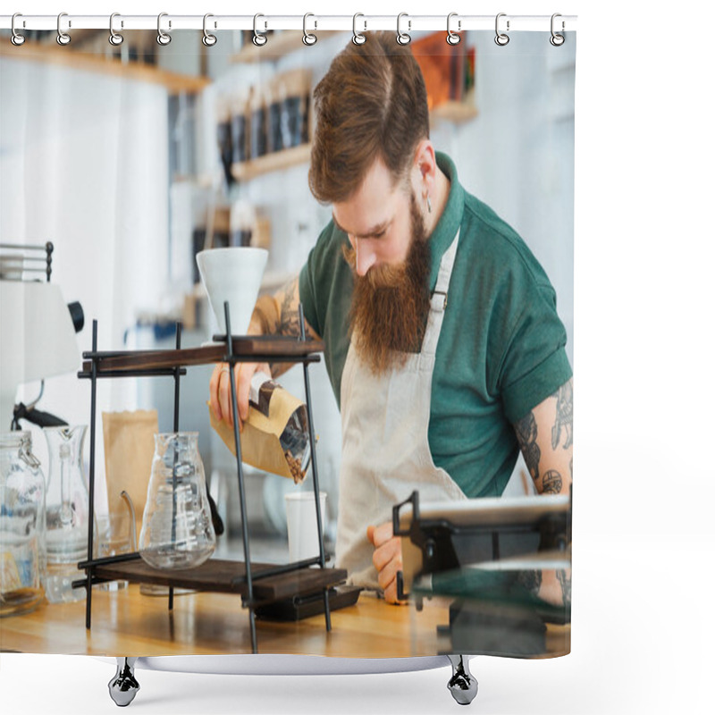 Personality  Handsome Man Preparing Coffee Shower Curtains