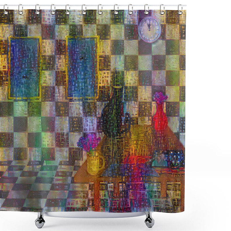 Personality  Modern Digital Abstract. 3D Rendering Shower Curtains