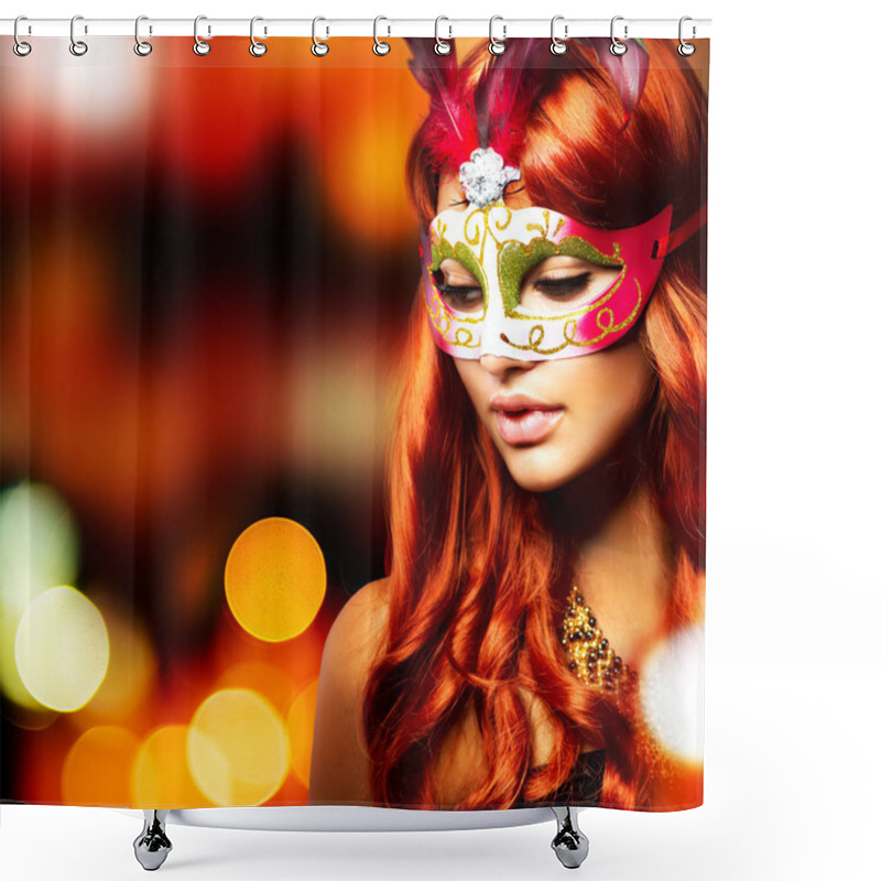 Personality  Beautiful Girl In Carnival Mask Shower Curtains