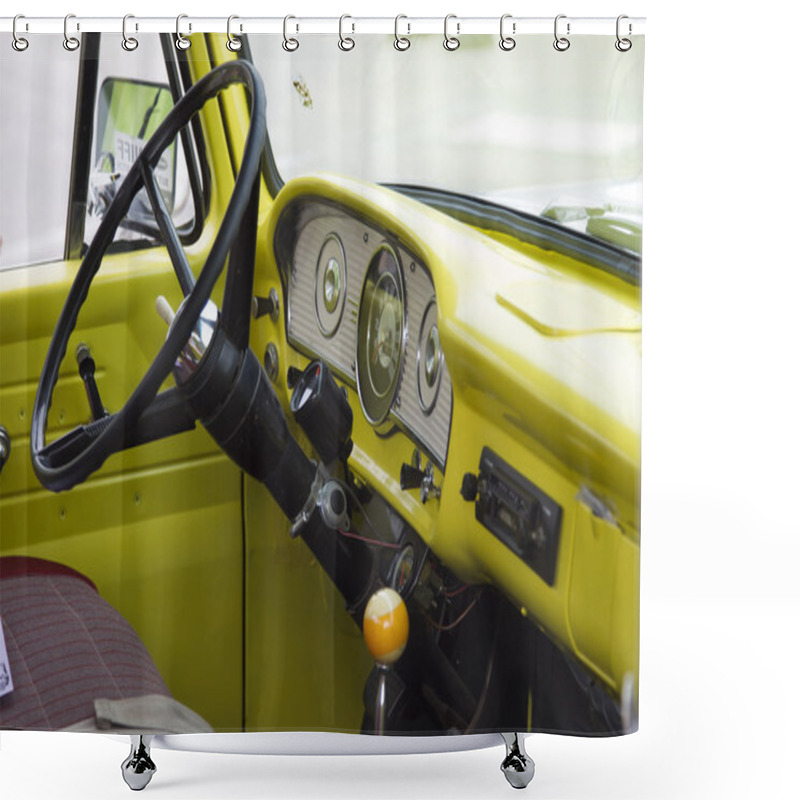 Personality  1970's Yellow U.S. Flag Ford Truck Interior View Shower Curtains