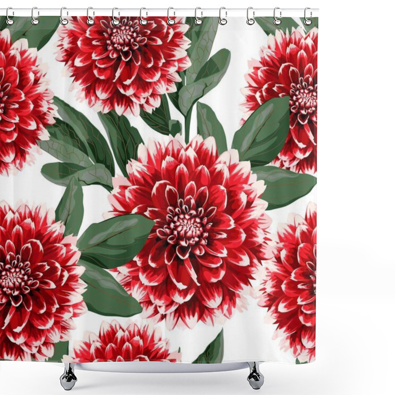 Personality  Floral Seamless Autumn Pattern With Hand Drawn Red Dahlias Flowers,berries And Herbs. Illustration For Textile Shower Curtains