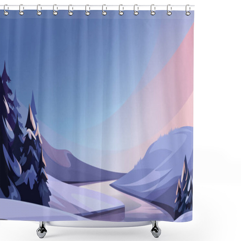 Personality   Frozen River In Evening. Beautiful Winter Scenery. Shower Curtains