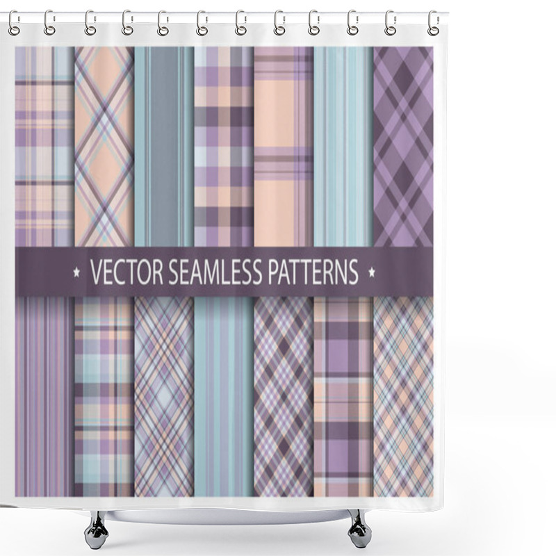 Personality  Set Plaid Pattern Seamless. Tartan Patterns Fabric Texture. Chec Shower Curtains