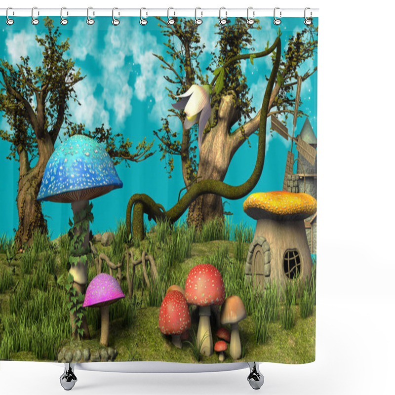 Personality  A Fantasy Scene Of A Sunny Day Meadow, With Mushrooms. Shower Curtains