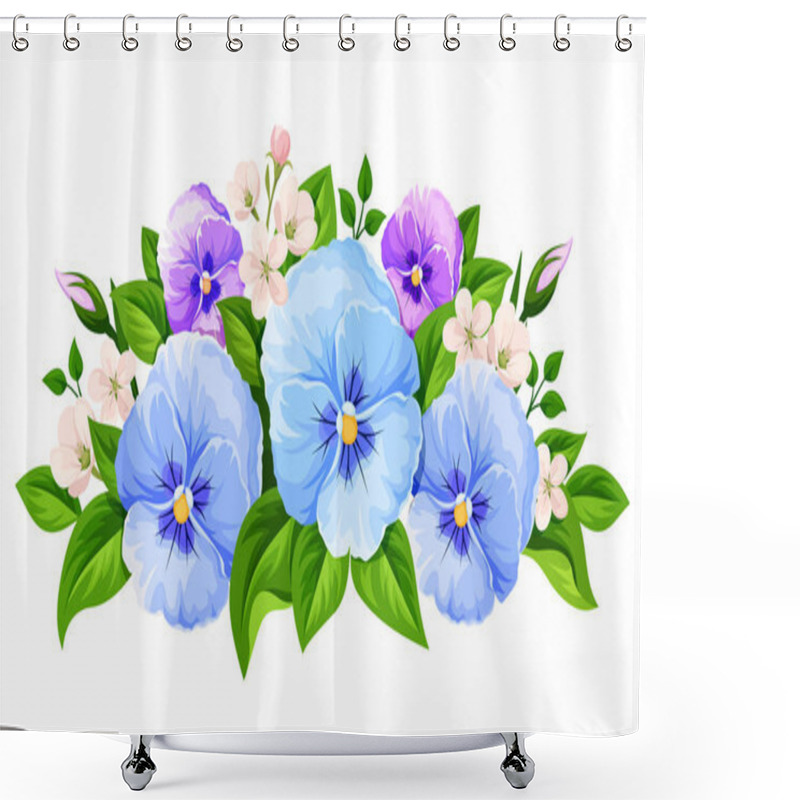 Personality  Blue And Purple Pansy Flowers. Vector Illustration. Shower Curtains